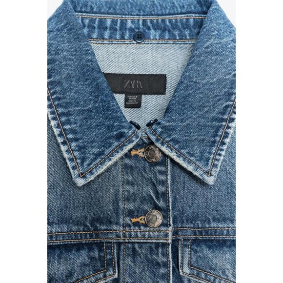 ZARA Z1975 FAUX FUR COLLAR SHORT DENIM JACKET - Picture 10 of 10